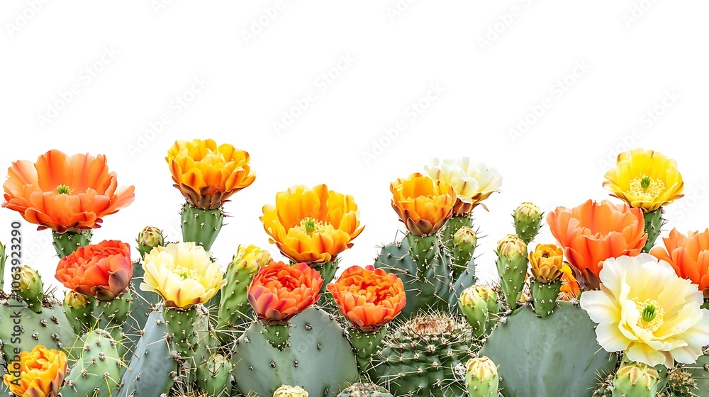 Obraz premium Bright Blooming Cacti on a White Background