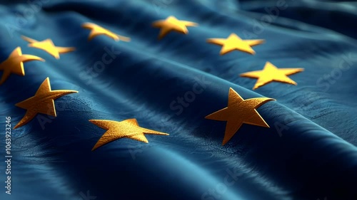 The European Union flag displayed prominently with its vibrant blue and golden stars emphasizing unity