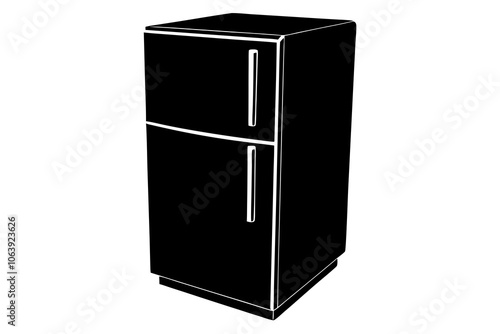 Refrigerator vector silhouette or modern line symbol. Vector line art and icon design with bold outline. Black and white Pixel Perfect minimalistic symbol isolated on white.