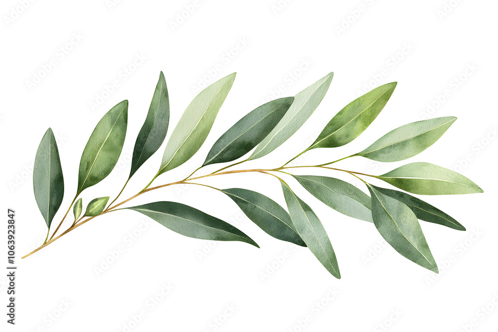 Fototapeta premium Watercolor green eucalyptus branch isolated on white