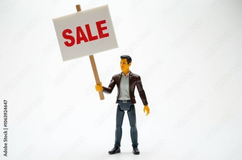 toy man holding a sign with the text (Sale) toy man holding a sign with the text (Sale)