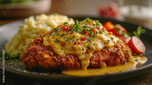 Wallpaper Mural Chicken fried steak topped with creamy gravy and served with mashed potatoes and vegetables Torontodigital.ca