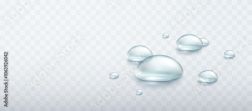Water rain drop surface isolated on transparent background. Realistic pure droplets. Vector blue clear bubbles or dews template