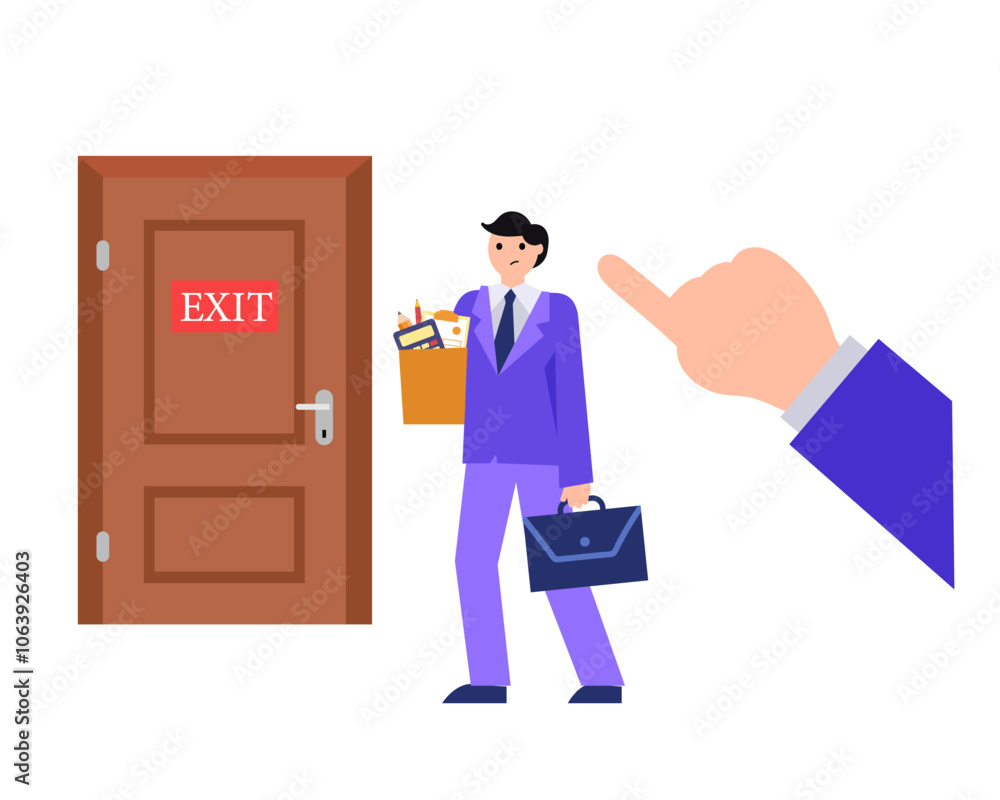 Worker being fired from a job. Vector simple color flat illustration. Worker being fired from a job. Vector simple color flat illustration.