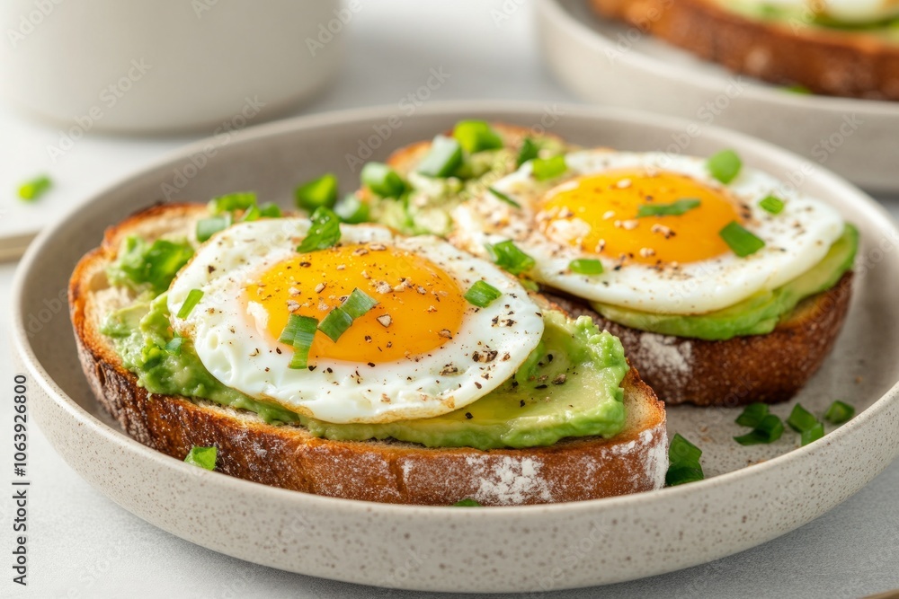 A delightful breakfast featuring avocado toast topped with eggs and paired with coffee in a cozy setting A delightful breakfast featuring avocado toast topped with eggs and paired with coffee in a cozy setting