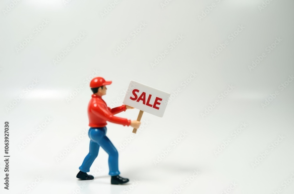 toy man holding a sign with the text (Sale) toy man holding a sign with the text (Sale)