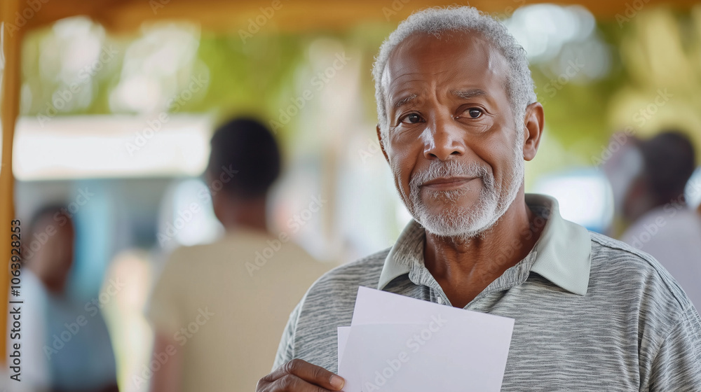 Obraz premium Elderly Man Voting at Polling Station with Ballot Paper