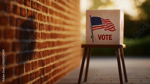 Voting Booth with American Flag in Outdoor Setting photo