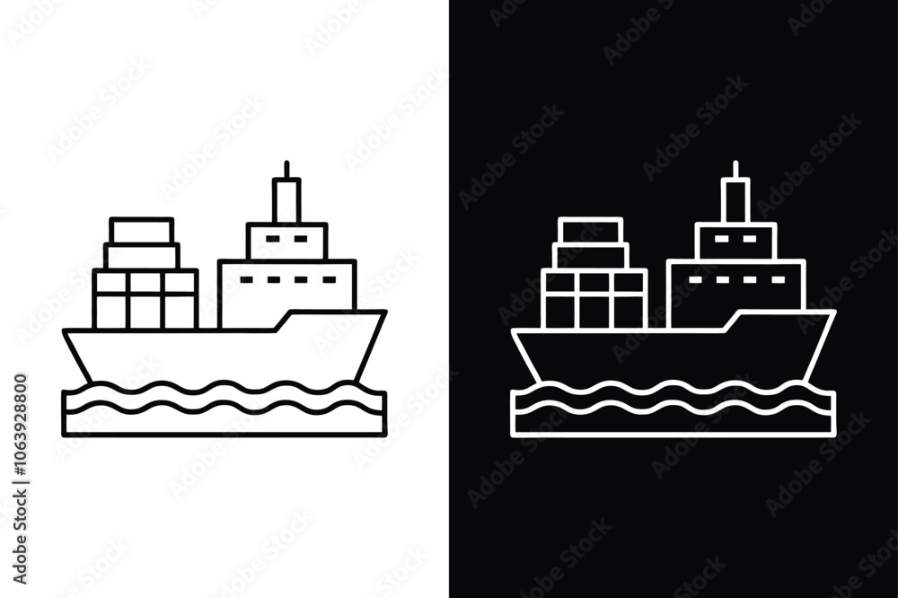 Fototapeta premium Cargo ship icon on White Background Vector Art Illustration on white background.
