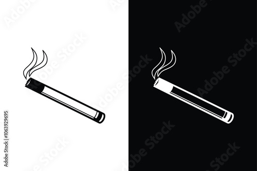 Cigarette line icon, outline vector sign, on white and black background.	