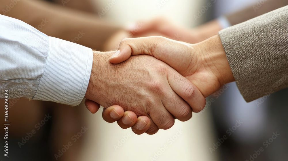 Handshake symbolizes agreement and collaboration between two individuals in business
Handshake symbolizes agreement and collaboration between two individuals in business