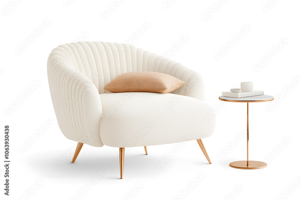 Fototapeta premium Velvet chair in art deco style isolated on white transparent background