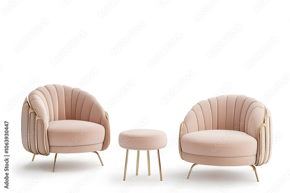 Fototapeta premium Velvet chair in art deco style isolated on white transparent background