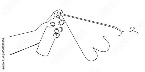 continuous line of insect spray.one line drawing of human hand spraying insects.single line vector illustration of exterminating insects with spray.isolated white background