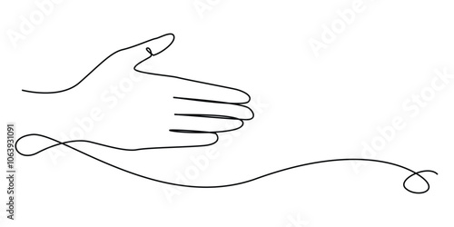 continuous line of palm inviting a handshake. one line drawing inviting a handshake as a sign of friendship, business, agreement. single line vector illustration. isolated on a white background