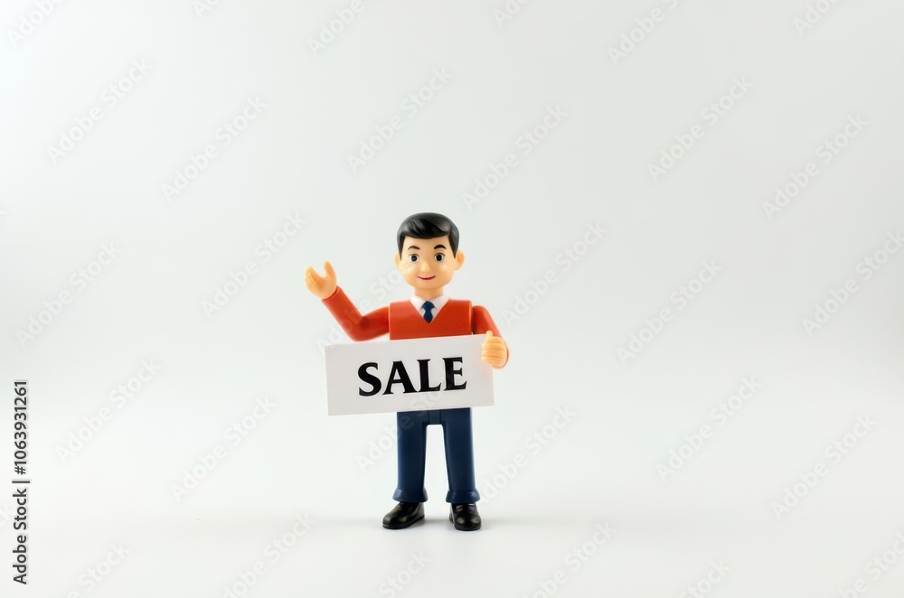 toy man holding a sign with the text (Sale) toy man holding a sign with the text (Sale)
