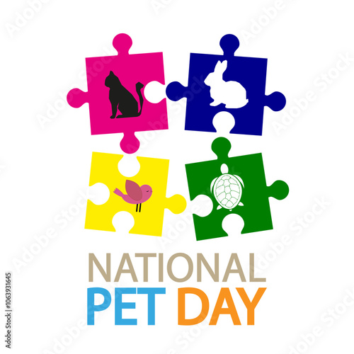 Pets day national puzzles, vector art illustration.