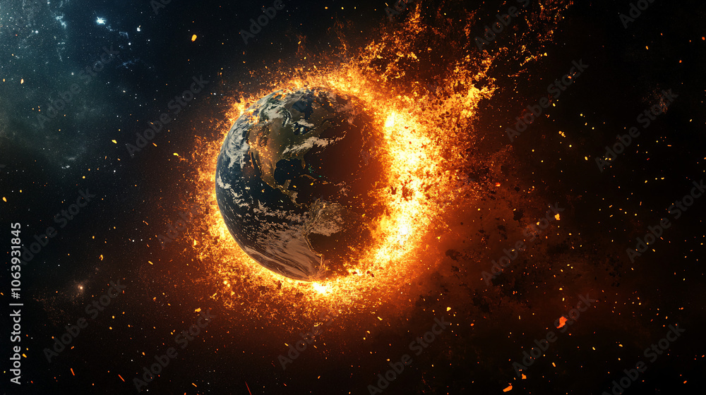 burning earth in space - apocalyptic concept art burning earth in space - apocalyptic concept art