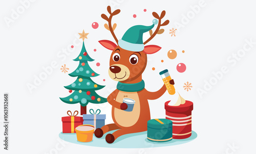 Christmas Day, Reindeer Repair Ointment vector white background illustration Generative Ai