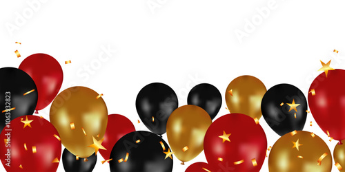 Black Friday sale banner with glossy red, black and gold balloons on white background