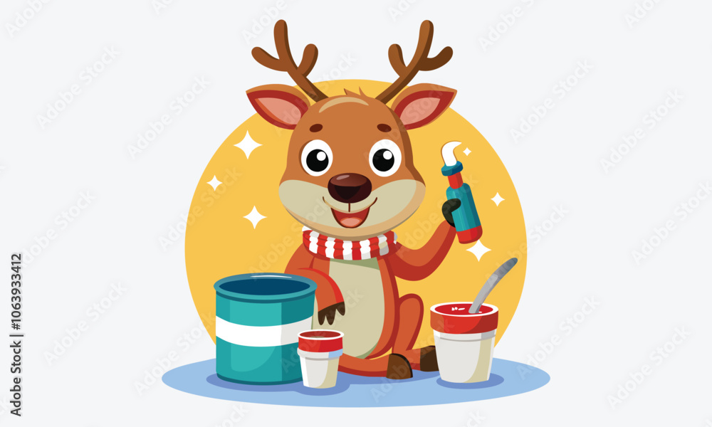Naklejka premium Christmas Day, Reindeer Repair Ointment vector white background illustration Generative Ai