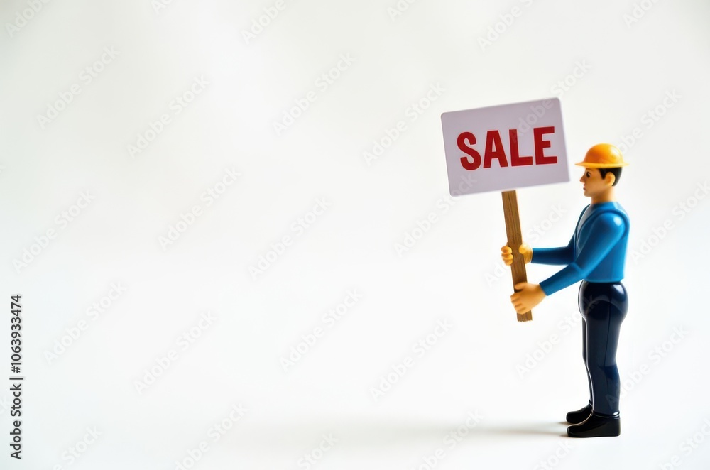 toy man holding a sign with the text (Sale) toy man holding a sign with the text (Sale)