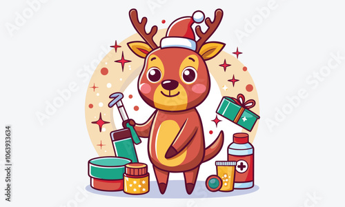 Christmas Day, Reindeer Repair Ointment vector white background illustration Generative Ai