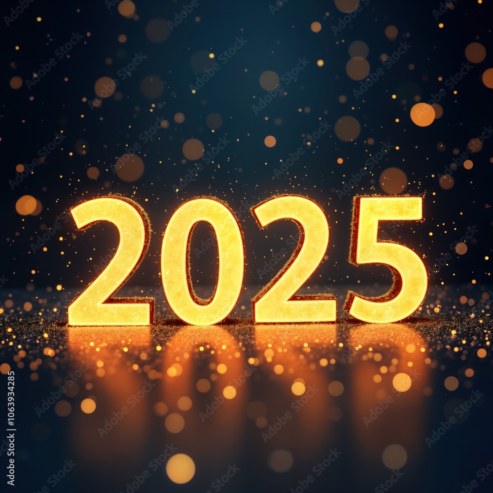 2025 new year celebration with illuminated numbers. Gold, black theme, dark blue background. Festive lights, sparkles, glow add to atmosphere. Happy new year decoration, shining bright, joyful, 2025 new year celebration with illuminated numbers. Gold, black theme, dark blue background. Festive lights, sparkles, glow add to atmosphere. Happy new year decoration, shining bright, joyful,