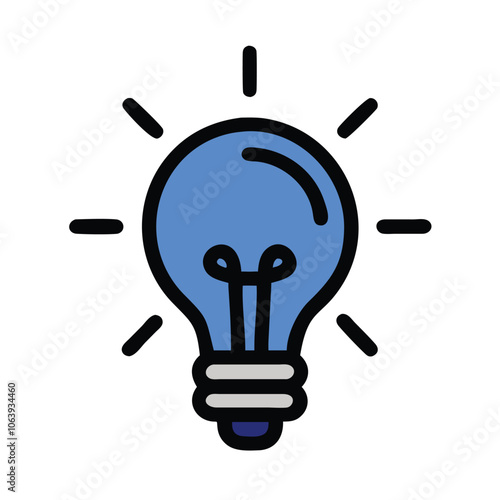 Bright light bulb icon symbolizing ideas, Illustration of a glowing light bulb, representing creativity, ideas, innovation, and inspiration in a simple, vibrant design.
