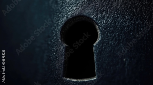 Minimalist keyhole on a black texture surface. Close-up. photo