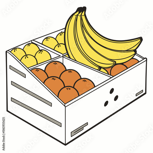 A simple illustration of a fruit basket containing a variety of fruits, including oranges and bananas, perfect for adding a touch of freshness to your designs.