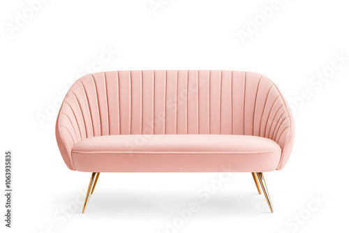 Velvet sofa in art deco style isolated on white transparent background