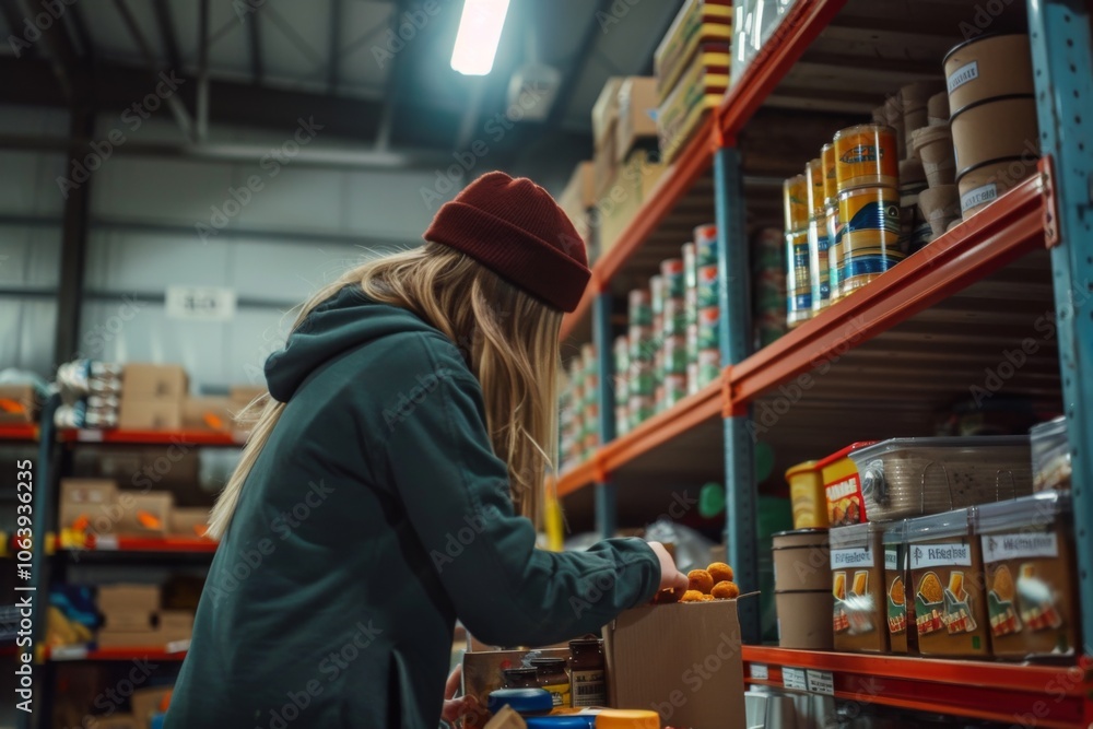 Fototapeta premium Volunteer is organizing non perishable food items