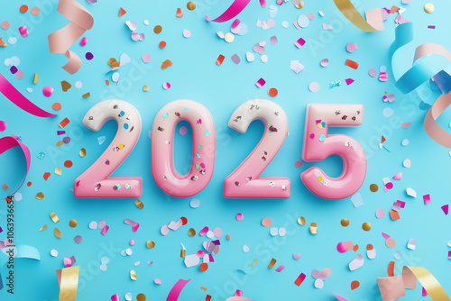 Festive 2025 Celebration with Confetti and Ribbons