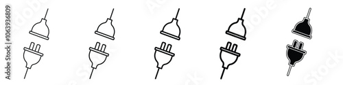 Set of 5 Male Female Plugin icon, 1 Silhouette, 1 unexpanded vector, Outline vector icon of male and female plugs, plug for electric connection, electricity, connectivity, male n female plug