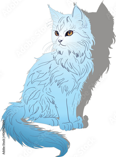 light blue cat with shadow sketch isolated on white