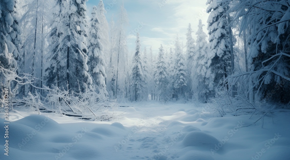 Naklejka premium winter view with trees and snow, winter scene in winter, snowly road, snow in outdoor, winter seasone