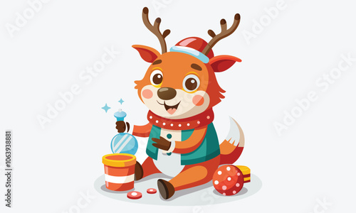 Christmas Day, Reindeer Repair Ointment vector white background illustration Generative Ai