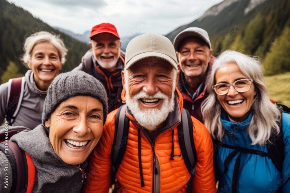 Group portrait of a diverse people hiking in mountains Group portrait of a diverse people hiking in mountains