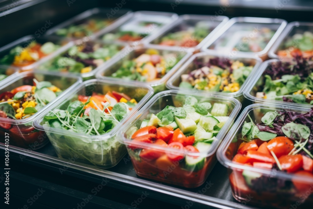 Ready to eat vegetable salads in plastic boxes Ready to eat vegetable salads in plastic boxes