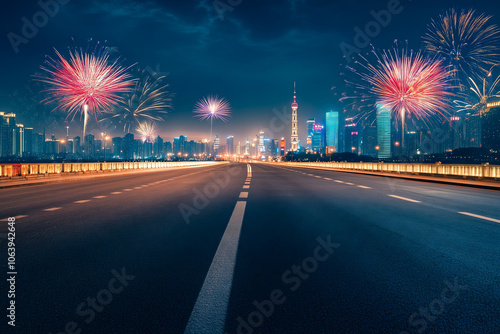 Vibrant Fireworks Over City Skyline at Night