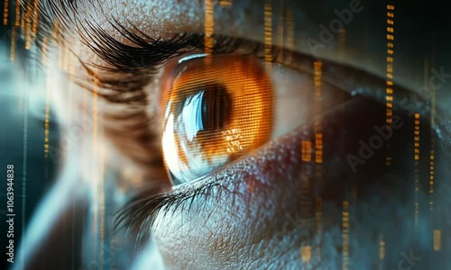 Human Eye with Digital Data Displayed in Iris