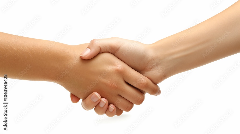Minimalistic handshake concept for employee collaboration and partnership on white background Minimalistic handshake concept for employee collaboration and partnership on white background