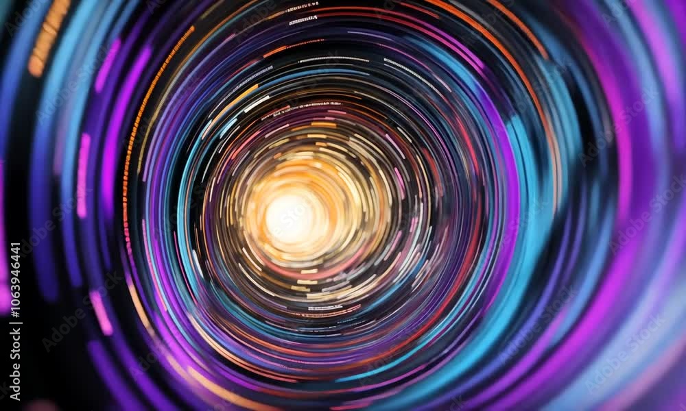 Abstract swirling colorful light tunnel with bright center Abstract swirling colorful light tunnel with bright center
