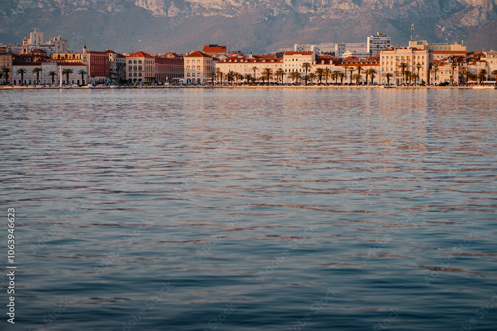 Fototapeta premium Travel by Croatia. Beautiful landscape with Split Old Town on sea promenade.