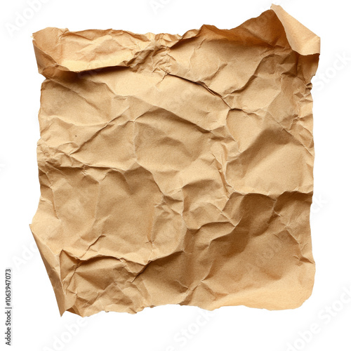 Crumpled brown paper sheet lying on a flat surface