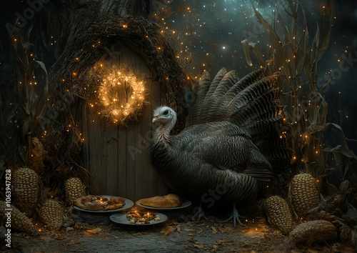 Wallpaper Mural Majestic Mystical Turkey with Glowing Feathers in Enchanted Autumn Forest- Thanksgiving Torontodigital.ca