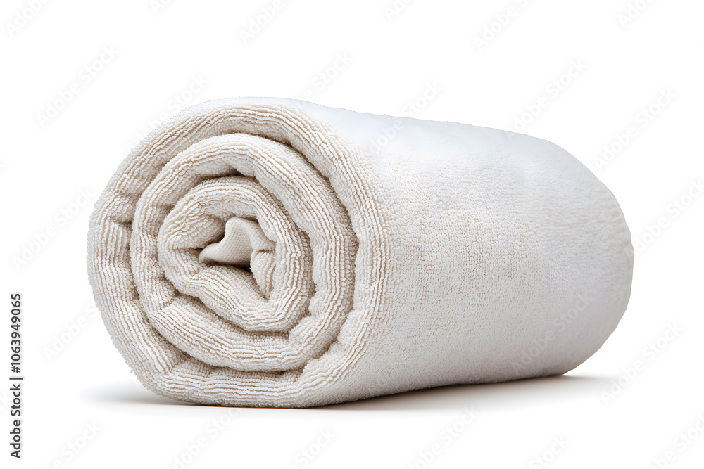Single rolled white towel, isolated on white background Single rolled white towel, isolated on white background