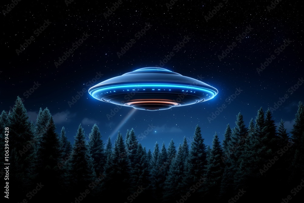 Generated stock depicts an eerie alien abduction in a starry night sky Generated stock depicts an eerie alien abduction in a starry night sky