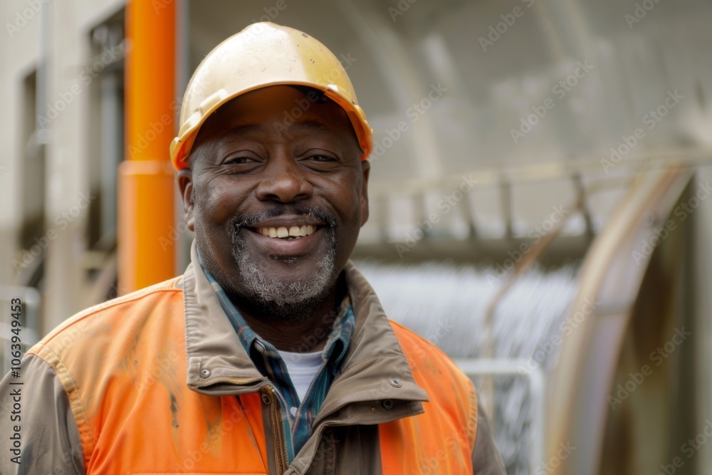 Portrait of a smiling middle aged male engineer at hydroelectric plant Portrait of a smiling middle aged male engineer at hydroelectric plant